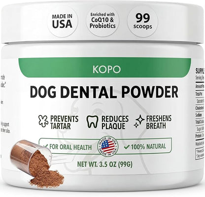 KOPO Dog Dental Powder | Dog Oral Care Supplement | Supports Fresh Breath & Gum Health | Helps Reduce Plaque & Tartar Buildup | Beef Liver Flavor | All Breeds & Sizes | 99 Scoops