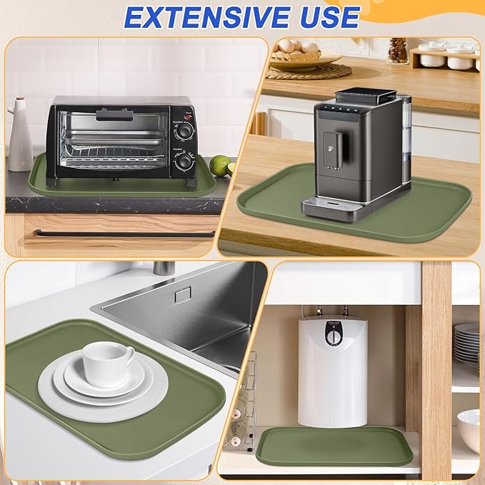 SMILOOL Silicone Pet Feeding Mat with Raised Edge for Food and Water, Dog Bowl Mats, Cat Bowls Placemat with High Lip for Floor Waterproof, Rubber Tray for Cats and Dogs 24 x 16 x0.8 Light Olive Green
