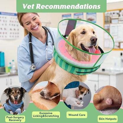 Inflatable Dog Cone with Anti-Licking Clear Shield, Protective Dog Donut Collar After Surgery, Adjustable Soft Recovery Cone for Pets, Alternative Collar with Buckle Strap (Watermelon, S)