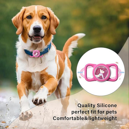 Waterproof Airtag Dog Collar Holder, Silicone & ABS Airtag Holder for Dog & Cat Collars, Ultra-Durable, Lightweight and Protective Airtag Case (Rose-1, Regular)