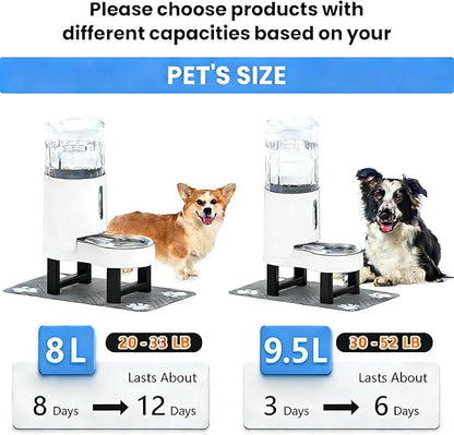CZPET Elevated Dog Water Bowl Dispenser for Large Dogs,2.5 Gallon Tall Raised Pet Waterer Stand,Relieve Neck Pressure,Large Capacity and Drinking Area Noise-Free for Pets (9.5L+Stand,White)