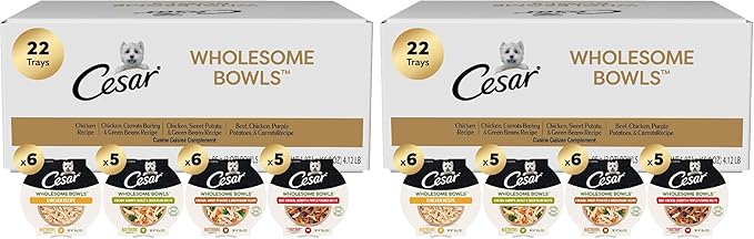 Cesar Wholesome Bowls Adult Wet Dog Food,Variety Pack,Wet Food for Dogs,3 Oz. Bowls,22 Count (Pack of 2)