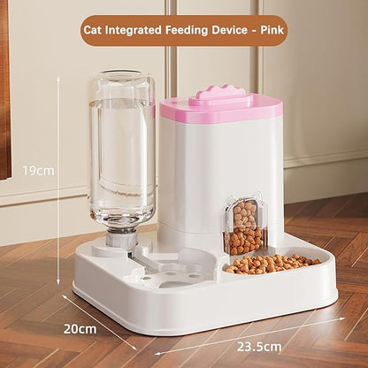 Automatic Dog Cat Feeder and Water Dispenser Combo, 10L Large Capacity Pet Food and Water Station with Integrated Bowl for Multiple Pets (Pink)