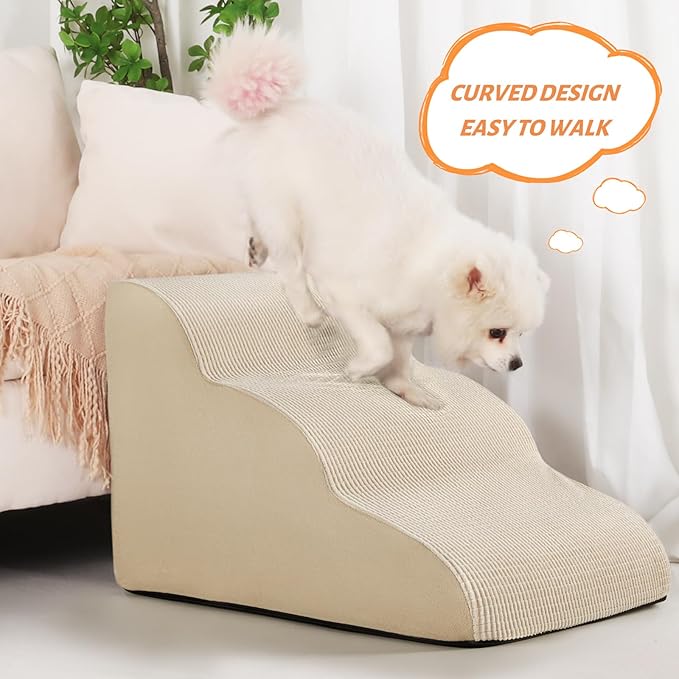 Aodisman 3-Step Dog Ramp and Stairs for Sofa and Chair - Non-Slip Sturdy Pet Steps for Small Dogs and Cats,15.7" H,Beige