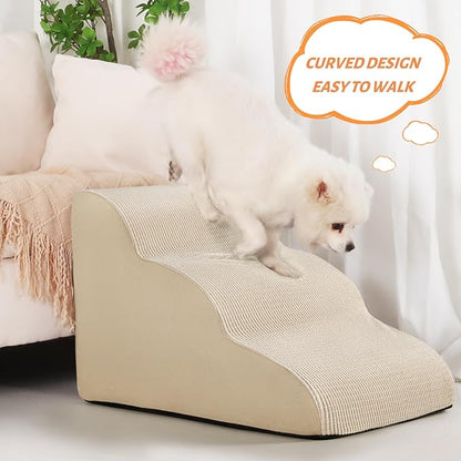 Aodisman 3-Step Dog Ramp and Stairs for Sofa and Chair - Non-Slip Sturdy Pet Steps for Small Dogs and Cats,15.7" H,Beige