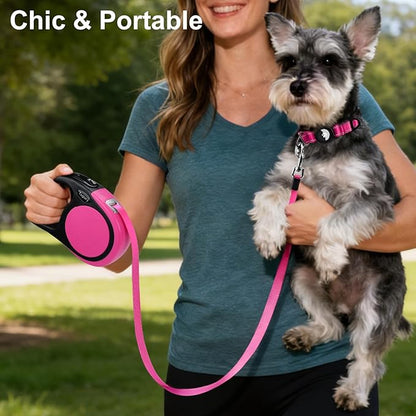 Taglory Retractable Dog Leash, 16ft No Tangle Leash Retractable for Small Medium Dogs Up to 44 lbs, One-Handed Brake, Pause, Lock, Pink