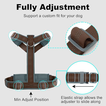 Plutus Pet No Pull Dog Harness, Adjustable Nylon Harness with Soft Padding, Reflective and Heavy Duty Dog Harness for Small, Medium, Large Dogs(Chocolate, XL)
