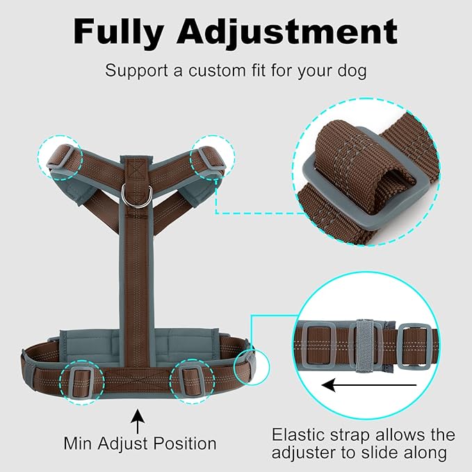 Plutus Pet No Pull Dog Harness, Adjustable Nylon Harness with Soft Padding, Reflective and Heavy Duty Dog Harness for Small, Medium, Large Dogs(Chocolate, M)