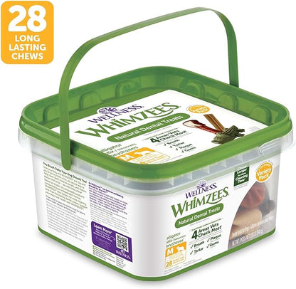 Whimzees Wellness Variety Pack Dog Dental Treat, Chews, Freshens Breath, Medium Size, 29.6 oz Box, 28 Count