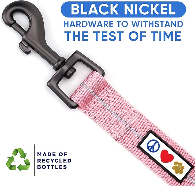 Pawtitas Pink Dog Leash 6 ft M/L Reflective Durable Lightweight Recycled Lead for Medium or Large Dogs and Puppies