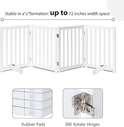 LZRS Freestanding Extra Wide Dog Gate 30 inch Tall - 4 Panels Solid Wooden Pet Gate for Doorways, Stairs, Hallways,Kitchens& Long Areas, Expandable & Foldable with Support Feet,Indoor Use,White