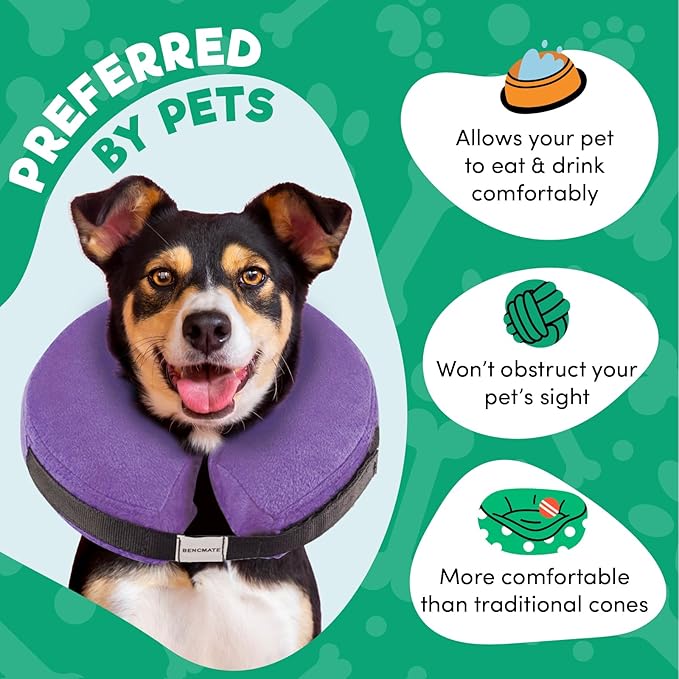 BENCMATE Inflatable Dog Cone Collar Alternative, Soft Dog Cone for Small Medium Large Dogs and Cats, Neck Recovery ECollar Donut Collar After Surgery (XLarge, Purple)