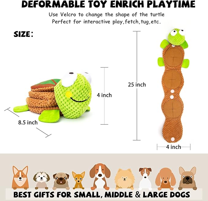 lilfrd Dog Puzzle Toys - Enrichment Squeaky Crinkle Snuffle Treat Dispensing Smart Dog Toys for Boredom and Stimulating, Durable Plush Toys for Large Medium Small Breed - Turtle