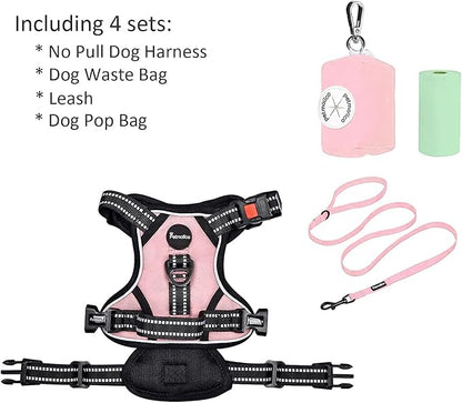 Petmolico No Pull Dog Harness Set with Leash Attachment Easy Control Handle Reflective Harness Vest Small Breed, Puppy Vest and Leash Set with Poop Bag Holder, Small - Light Pink