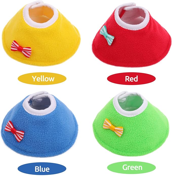 Bird Cone Collar 4 Pcs Set Pet Parrot Anti-bite Elizabethan Collars Protective Anti-Grab Feather Wound Healing Recovery Cones for Lovebird Cockatiel Budgerigar Parakeet Yellow Blue Red Green