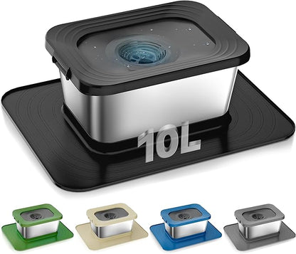 10L No Spill Dog Water Bowl, 2.6 Gal Stainless Steel No Splash Large Dog Water Bowl with Non-Slip Silicone Mat, Spill Proof Slow Drinking Pet Bowls for Messy Drinkers Indoor/Outdoor Use Black