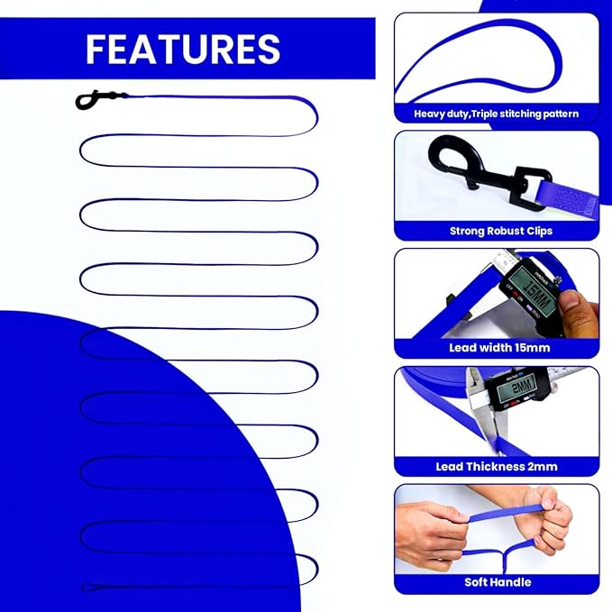 Waterproof Dog Leash 10ft, 16ft, 30ft, 50ft PVC Recall Long Line Dog Leash Beach Swimming Tracking Training Dogs Lead for Small, Medium and Large Dogs