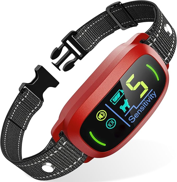 FAFAFROG Dog Bark Collar for Large Medium Small Dogs, Rechargeable Smart Bark Collar, Anti Barking Training Collar with 5 Adjustable Sensitivity Beep Vibration (Red)