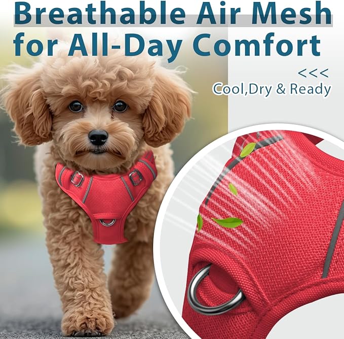 BARKBAY Dog Harness No Pull with ID Tag Pocket - Heavy Duty, Reflective, Easy Control for Large Dogs(Red,XS)