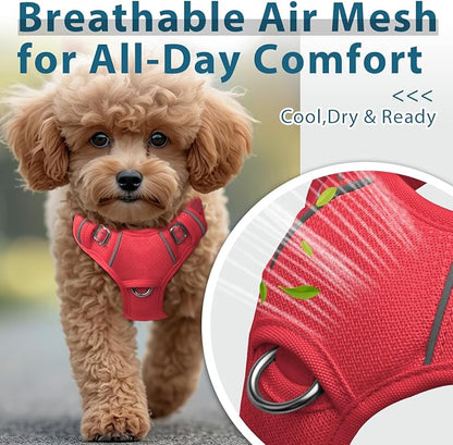 BARKBAY Dog Harness No Pull with ID Tag Pocket - Heavy Duty, Reflective, Easy Control for Large Dogs(Red,XS)