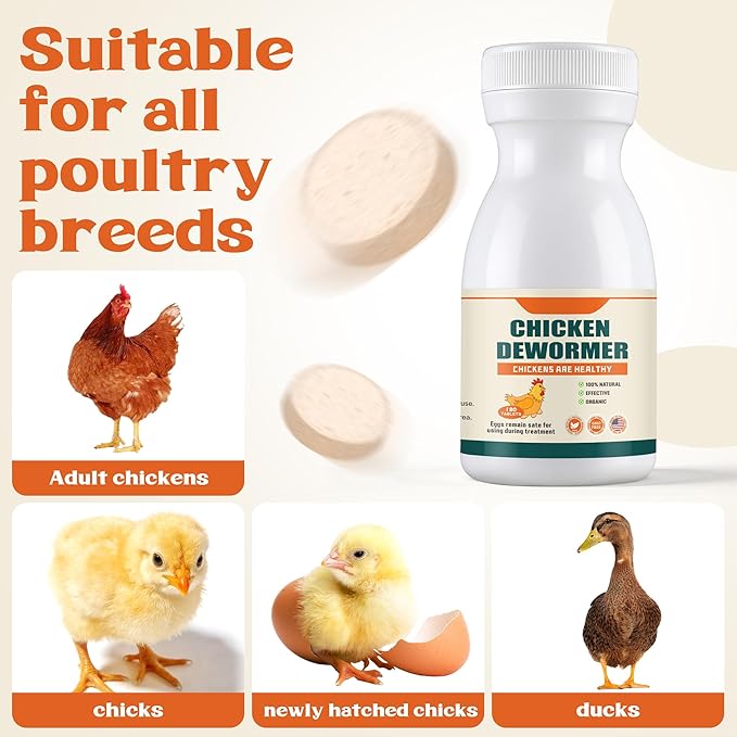 Miguelina Dewormer for Chickens and Poultry, Natural Formula, Vitamin for Roosters Turkeys, Safe for Laying Hens, 120 Tablets