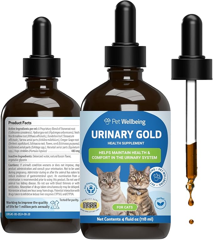 Pet Wellbeing Urinary Gold for Cats - Vet-Formulated Multi-Herb Urinary Tract Support - Feline Bladder Health & Urinary System Wellness - Holistic Cat Supplement - 2 oz (59ml) (4 fl oz (118 ml))