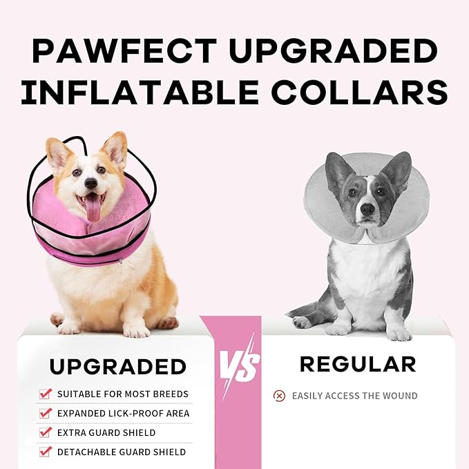 Inflatable Dog Cone Collar-Enhanced Anti-Licking Protective Cone with Adjustable Strap-Soft Dog Donut Collar Recovery Cone for Pets After Surgery(Pink, L)