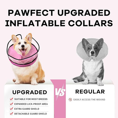Inflatable Dog Cone Collar-Enhanced Anti-Licking Protective Cone with Adjustable Strap-Soft Dog Donut Collar Recovery Cone for Pets After Surgery(Pink, L)