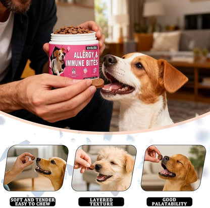 XIXSUSU Allergy Relief Chews for Dogs 12 oz | Itch & Hot Spot Relief for Skin & Coat Health | Grain Free Soft Chews for Dog Allergies | Gut Health for Dog Allergies & Sensitive Stomach