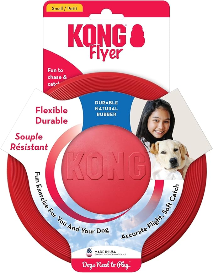 KONG Flyer - Durable Dog Toy for Outdoor Playtime - Natural Rubber Flying Disc, Dog Toy for Fetch - Safer Disc for Healthy Activity - for Small Dogs (Pack of 2)