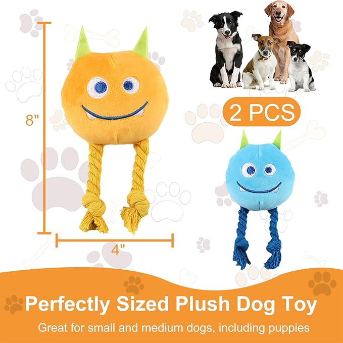 lilfrd Dog Toys for Small Dogs - 2 Pack Squeaky Rope Plush Dog Toys for Small and Medium Breed, Puppy Toys to Keep Them Busy