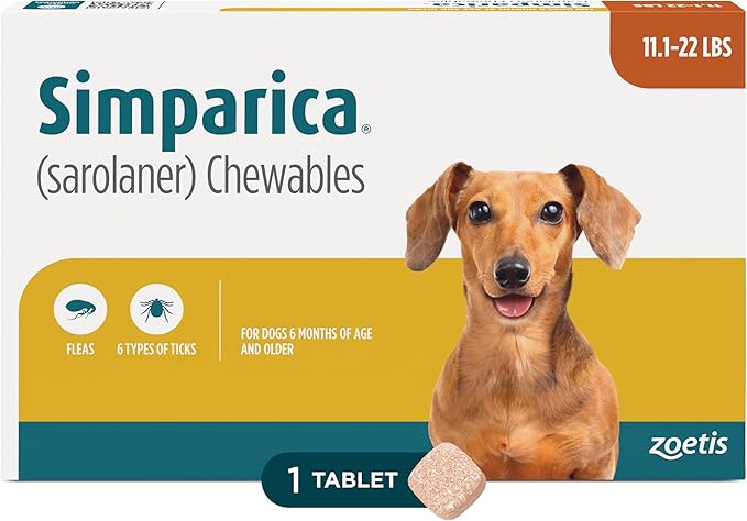 Simparica (sarolaner) Chewables for Dogs, 120 mg/tab, 88.1-132 lbs (Brown), 6 Tablets