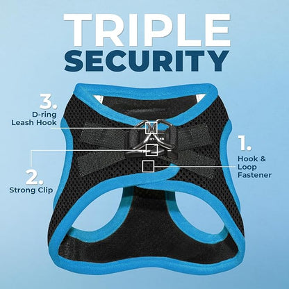 Best Pet Supplies - All Weather Mesh/Plush, Reflective, No Pull Harness for Small, Medium Dogs, Cats - Secure with Hook & Loop Fastener, Buckle, Double D-Rings - Black/Blue Trim, XS