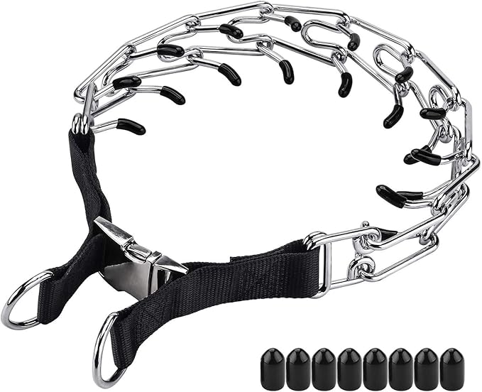 Dog Training Collar, Dog Prong Collar,High Strength Quick Release Metal Buckle,Comfort Rubber Tips,for Medium Dogs(3.0mm, 19.6-Inch, Black)