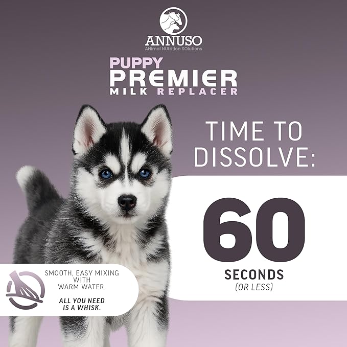 ANNUSO Puppy Premier Milk Replacer, 12oz - 33% Protein & 40% Fat - with IgY & Probiotics for Growth, Energy & Immune Support - for Birth to Weaning, Easy-Mix Powder