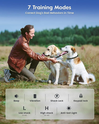Dog Training Collar with 7 Training Modes, 4200Ft Remote Electronic Dog Shock Collar, Electric Shock Collar for Small Medium Large Dogs,Dark Green