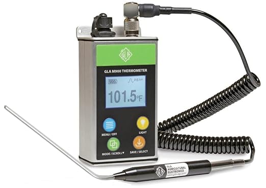 GLA M900 Veterinary Cattle Rectal Thermometer Smaller, Lighter. Fast, Accurate Temps in 8-15 Secs. Big, Back-Lit LCD. Rechargeable. Built for Dairies & Feedlots.