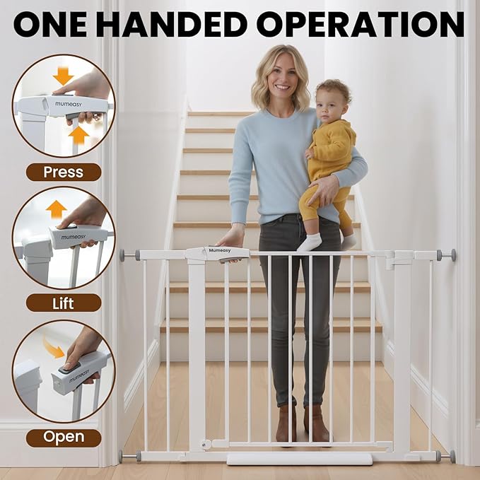 Baby Gate for Stairs, 29.7-40.6" Pressure Mounted Dog Gate, Auto Close Safety Gate for Children & Pets, Easy Install Pet Gate with Walk Thru Door for Doorways & Hallways, No Drilling, Dual-Lock Design