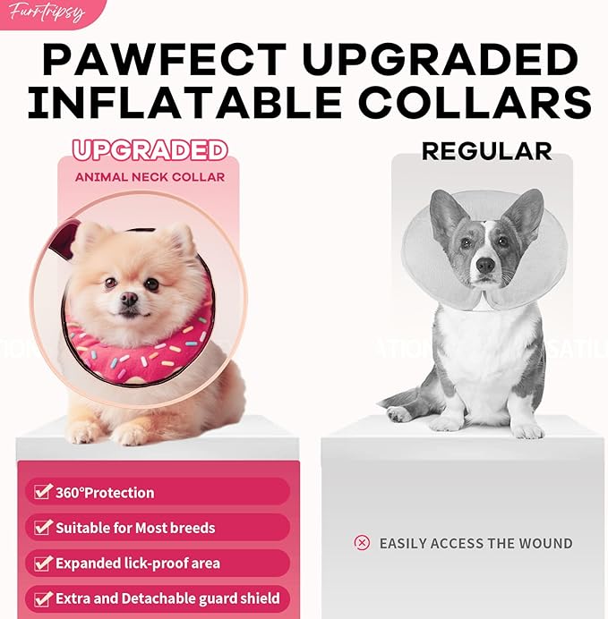 Inflatable Dog Cone Collar with Detachable Sturdy Shield,Soft&Lightweight-Ideal for Post-Surgery Recovery and Daily Wear,Suitable for Small Medium Large Dog Breeds(Donut Pink,L)