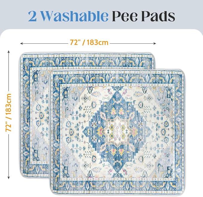 Washable Pee Pads for Dogs 2 Pack Reusable Puppy Training Pads 72"x72" Super Absorbent Waterproof Dog Training Pads, Non-Slip Potty Pads Whelping Pads Litter Mat Pet Supplies - Orange/Mix