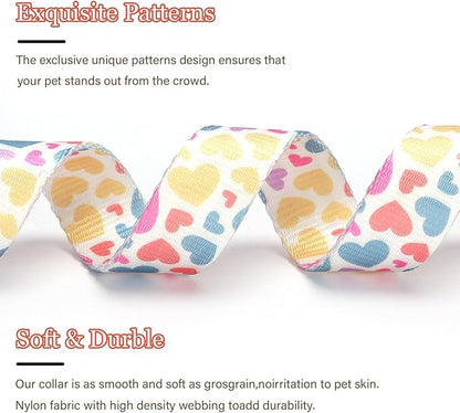 Love Pattern Dog Collar with Buckle Adjustable Safety Nylon Collars for Small Medium Large Dogs, Cute Stylish Girl Boy Christmas Dog Collar(White Heart,M)