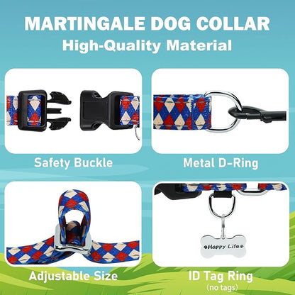 Reflective Martingale Dog Collar with Buckle Soft Nylon Geometric Patterns Pet Collars for Extra Small Dogs (Argyle, XS)