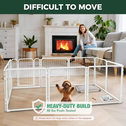 FXW AuraSpace Pro Acrylic & Wire Mesh Indoor Dog Playpen, 24" Height 10 Panels Metal Dog Pen for Puppies & Small Dogs, White│Patented
