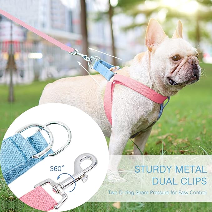 No Pull Dog Harness and Leash Set, Step in Dog Halter Harness with Poop Bag Holder, Adjustable Lightweight Cotton Straps Suitable for Small Medium Large Dogs Outdoor Walking Running Hiking