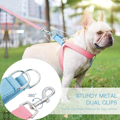 No Pull Dog Harness and Leash Set, Step in Dog Halter Harness with Poop Bag Holder, Adjustable Lightweight Cotton Straps Suitable for Small Medium Large Dogs Outdoor Walking Running Hiking