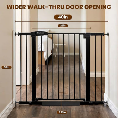 Baby Gate with Door, 26-40" Auto Close Dog Gate Indoor for Stairs Doorways, Easy Install Pressure Mounted Pet Gate, Easy Walk Through Child Safety Gate for the House, Black