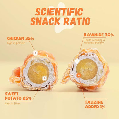 Pawmate Dog Treats Large Breed, Chicken Wrapped Rawhide Sticks with Sweet Potato Sandwich, Rawhide Dog Chews Training Rewards Snacks for Small Medium Large Dogs, 6-7 Counts, 10.6 oz