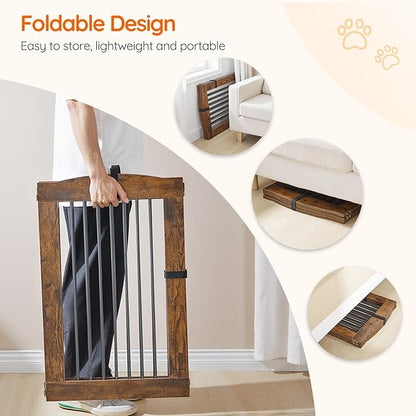 HOOBRO Indoor Dog Gate with Support Feet, Freestanding Pet Gate for Doorway, Stairs, 31.5 Inch 3 Panels, Folding Dog Fence, 360° Hinge for Easy Access, Sturdy Iron Pipe, Rustic Brown BF06PP03