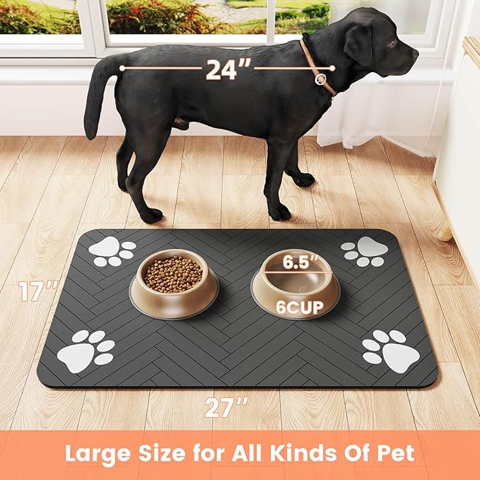 Pet Feeding Mat-Absorbent Pet Placemat for Food and Water Bowl, with Waterproof Rubber Backing, Quick Dry Water Dispenser Mat for Dog and Cat (24"x16", Coffee)
