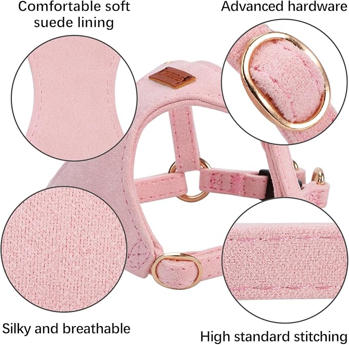 No Pull Dog Harness- Lightweight, Soft, Adjustable Small Harness Collar and Leash Set, Suitable for Cats Puppy Small and Medium-Sized Dog Outdoor Training and Running (Pink, M)